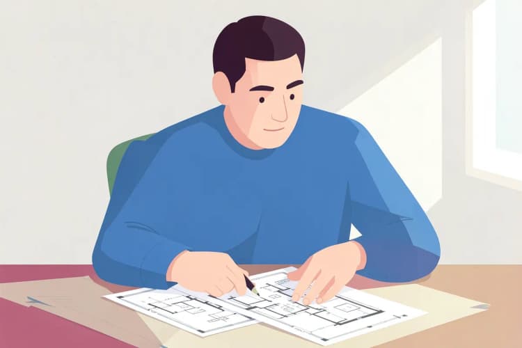 Homem analisando plantas de uma casa em um condomínio fechado