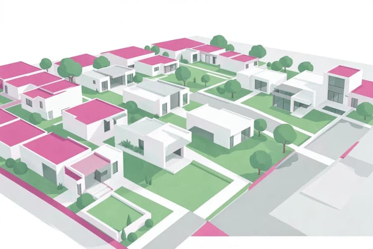 Maquete de um bairro planejado com casas e áreas verdes em Campinas